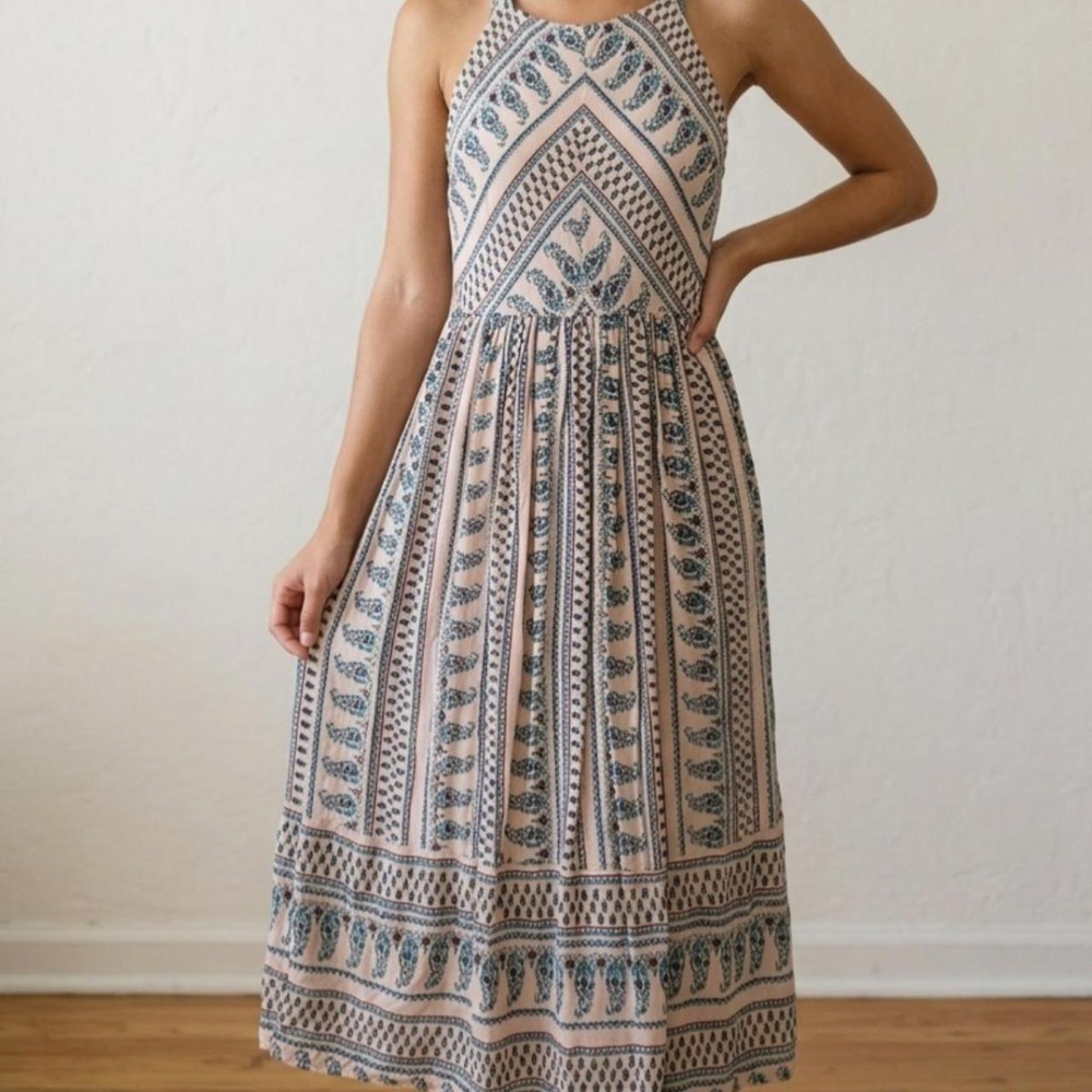 Everly Blush Paisley Print Halter Midi Dress Boho – Size M